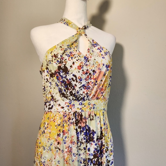 GUESS Multicolor Yellow Summer Halter Keyhole Neck Maxi Dress 6 - Picture 4 of 12
